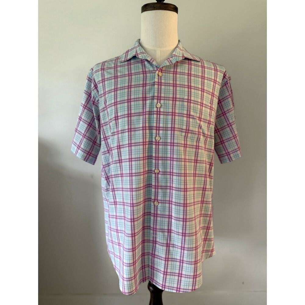 Peter Millar Summer Comfort Plaid Short Sleeve Button Shirt Men’s Large Golf